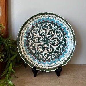 Decorative Turkish Green and White Ceramic Plate